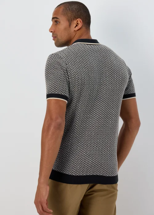 Navy Cheveron Zip Polo Shirt - S Image 2