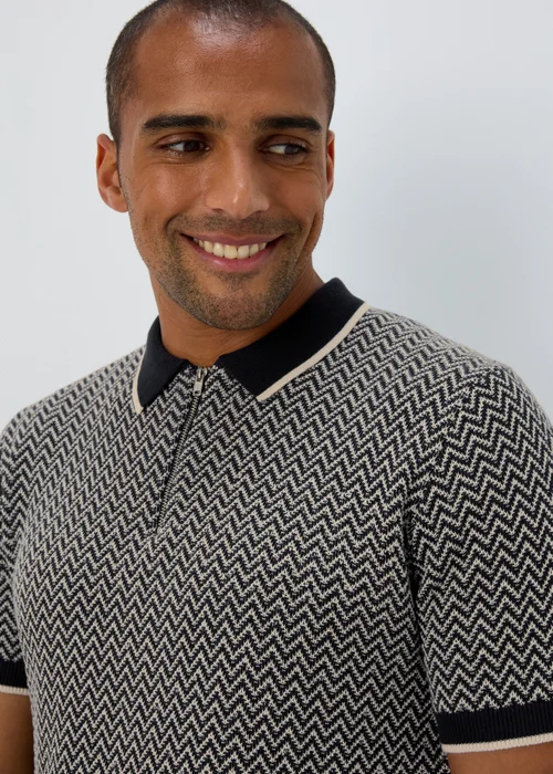 Navy Cheveron Zip Polo Shirt - S Image 3