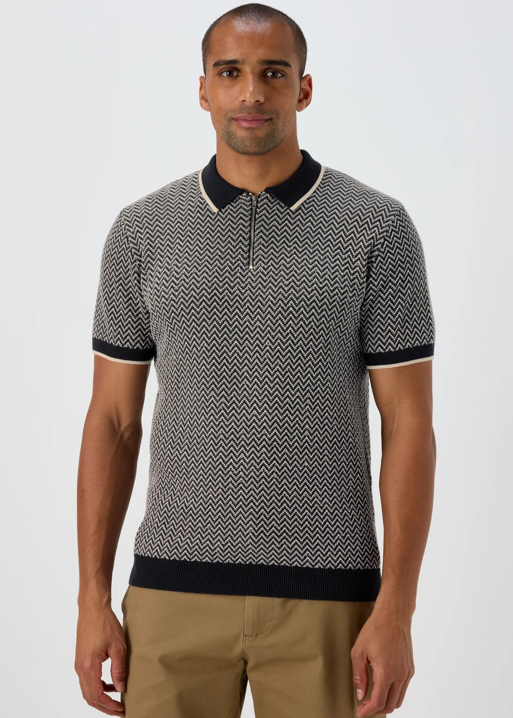 Navy Cheveron Zip Polo Shirt - S Image 1