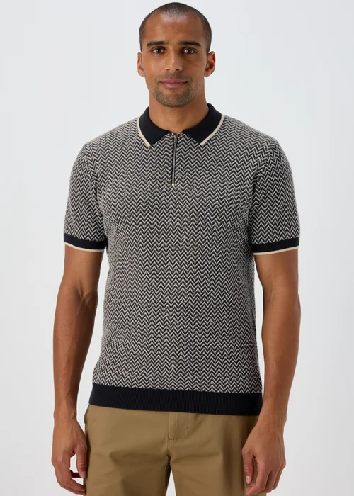 Navy Cheveron Zip Polo Shirt - S Image 1
