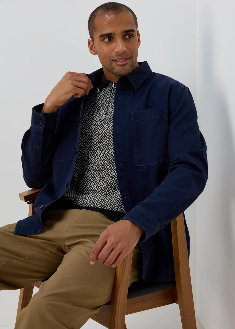 Navy Cheveron Zip Polo Shirt - S Image 4