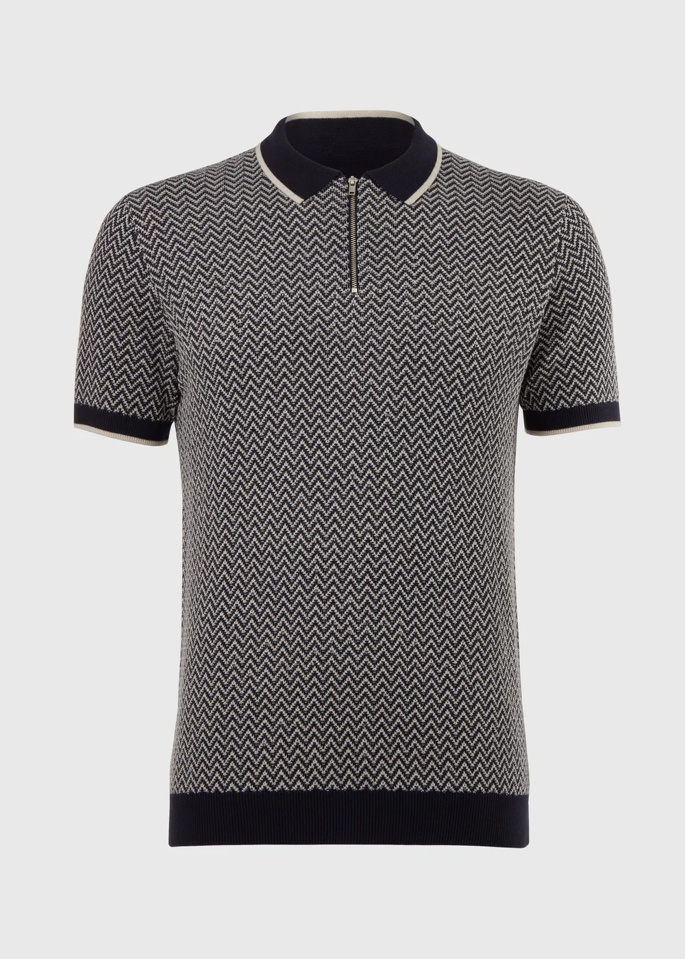 Navy Cheveron Zip Polo Shirt - S Image 5