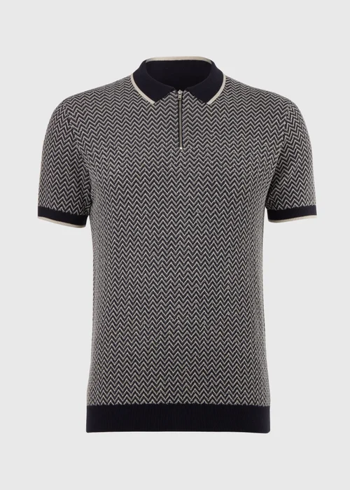 Navy Cheveron Zip Polo Shirt - S Image 5