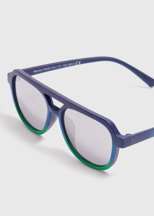 Boys Blue Green Ombre Aviator Sunglasses - One Size Image 2