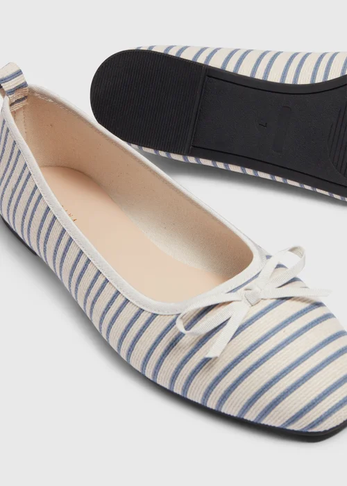 Blue Stripe Bow Ballet Flats - 7 Image 2