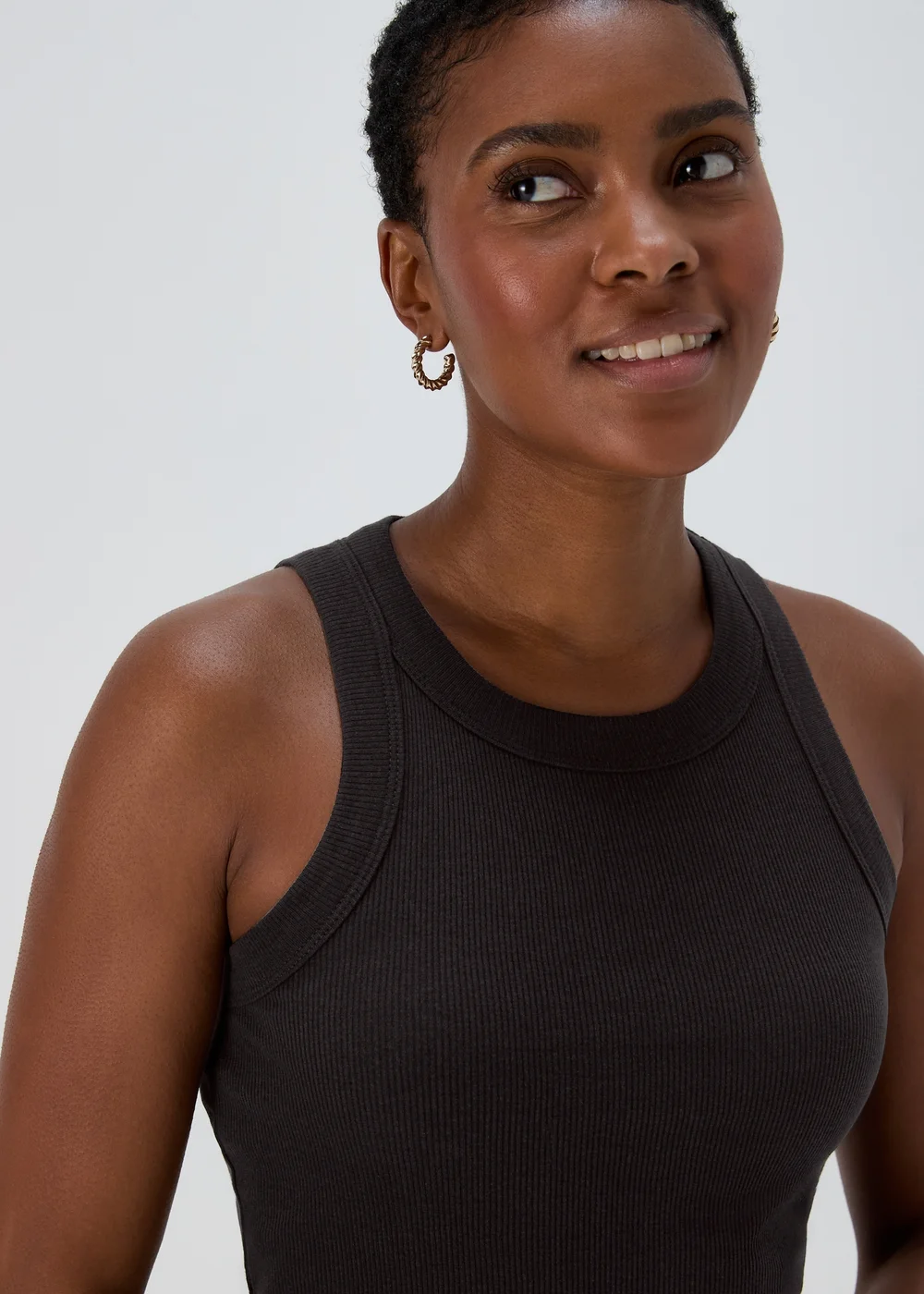 Black Plain High Neck Ribbed Vest - 8 Image 3