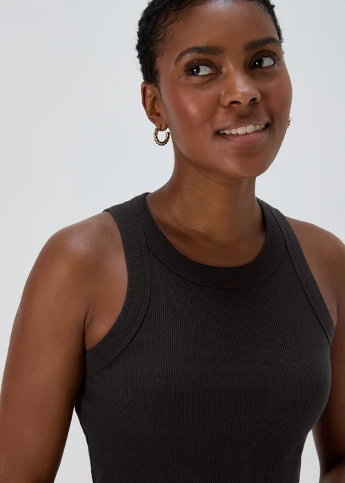 Black Plain High Neck Ribbed Vest - 8 Image 3