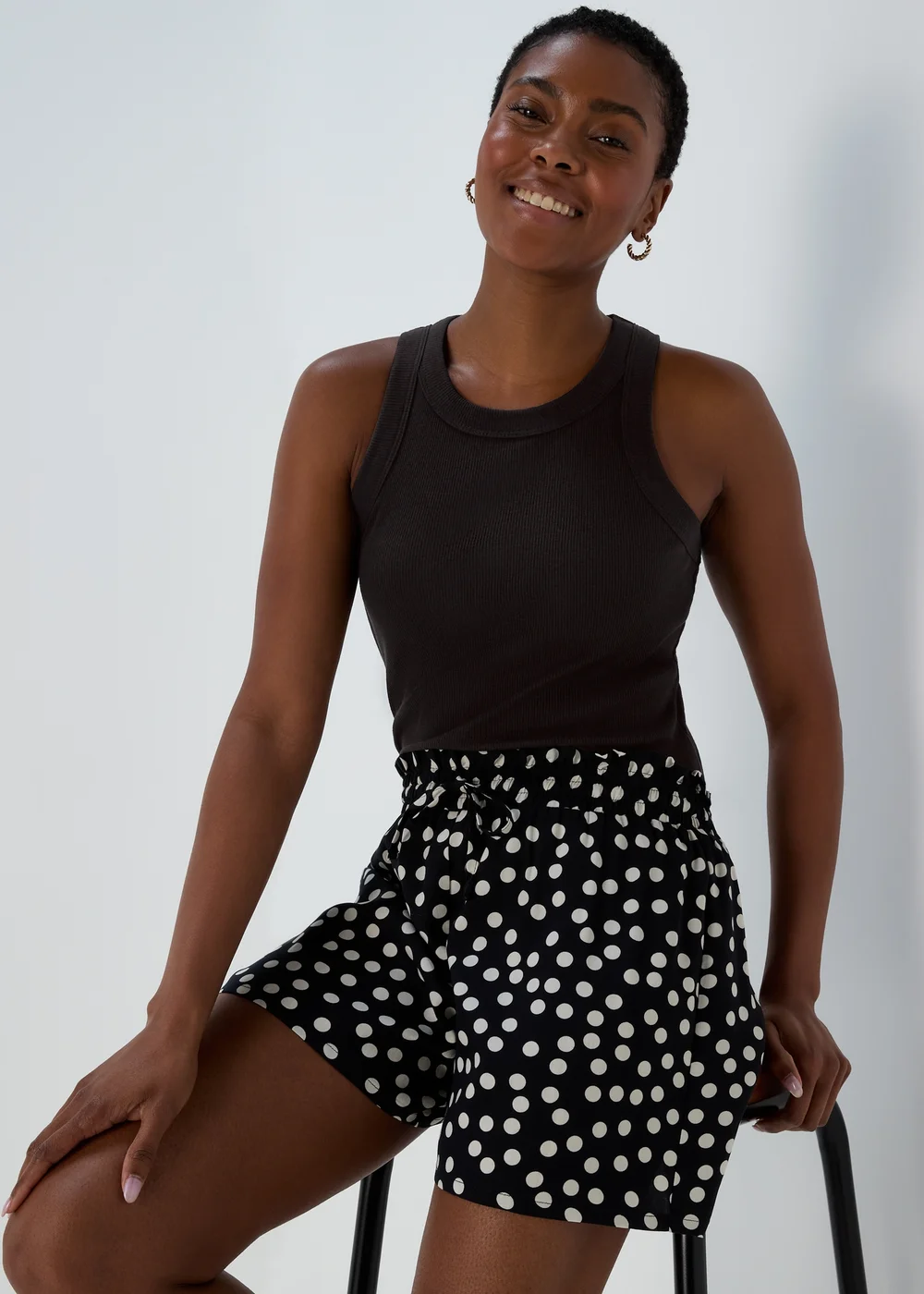 Black Plain High Neck Ribbed Vest - 8 Image 1