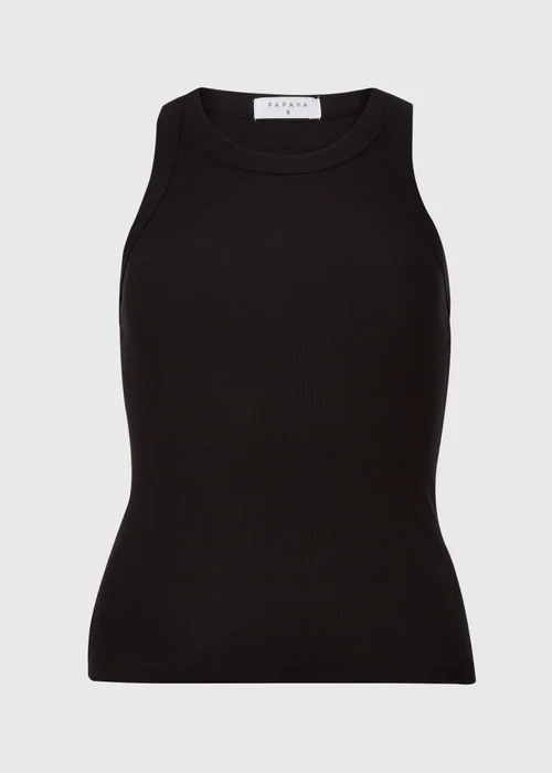 Black Plain High Neck Ribbed Vest - 8 Image 5