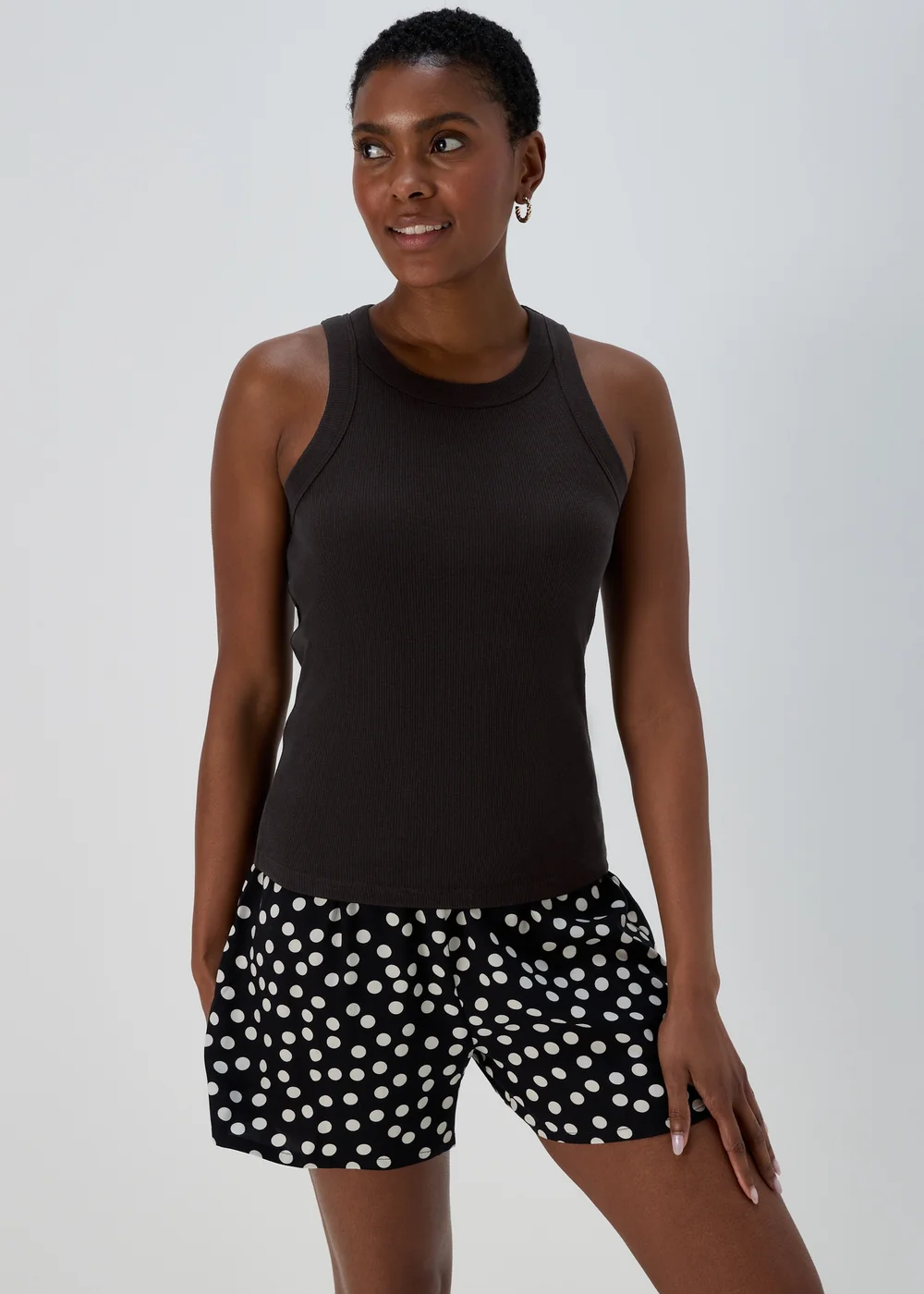 Black Plain High Neck Ribbed Vest - 8 Image 4