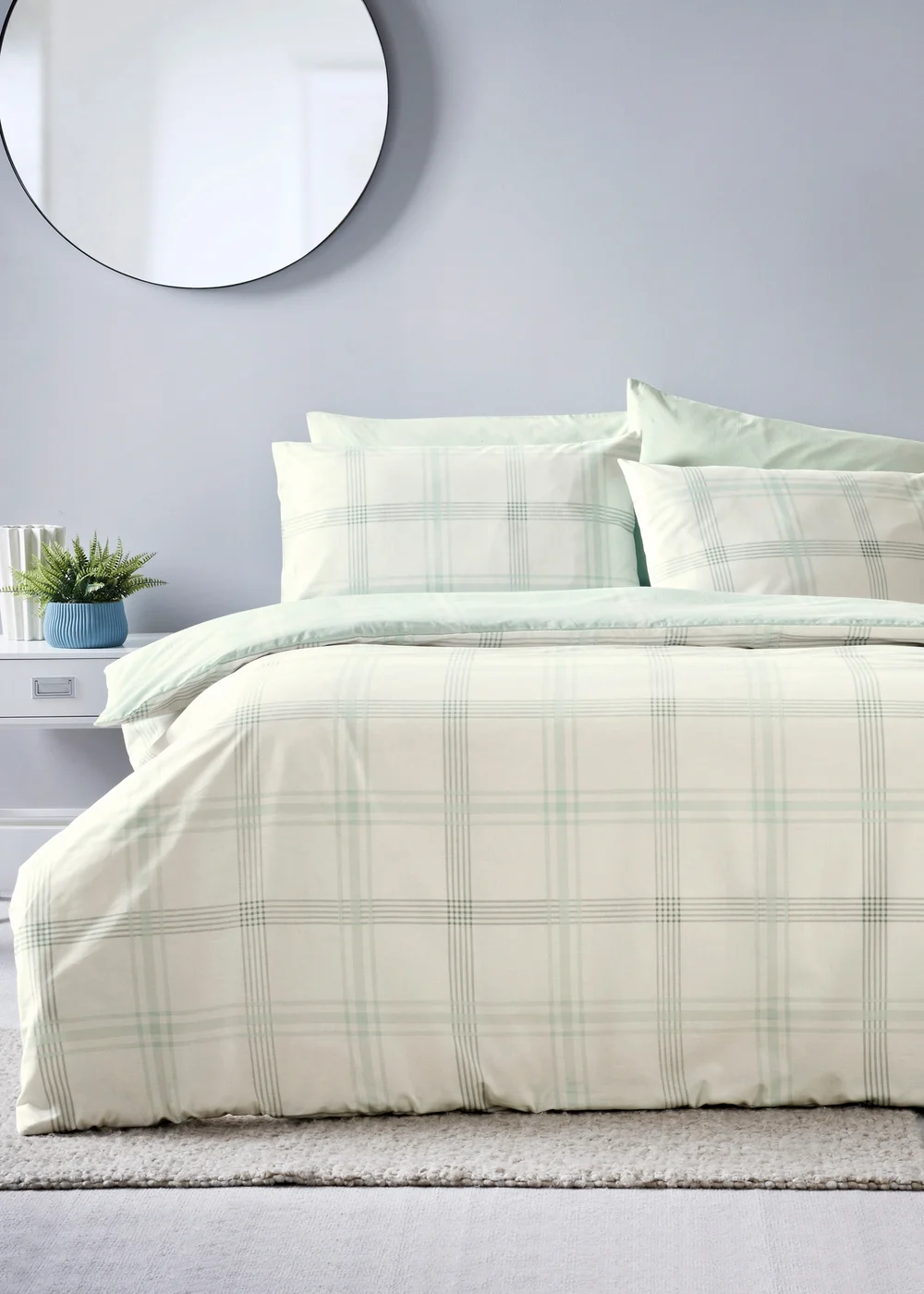 Blue Check Print Duvet Set - Single Image 1