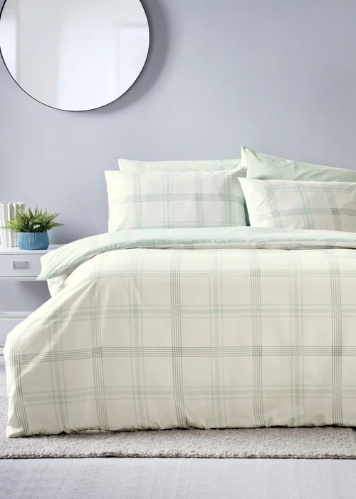 Blue Check Print Duvet Set - Single Image 1
