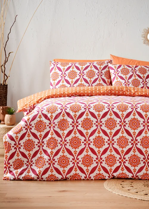 Orange Global Tile Duvet Set - Single Image 1