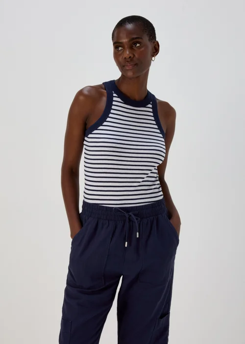 Navy High Neck Stripe Ribbed Vest - 8 Image 1
