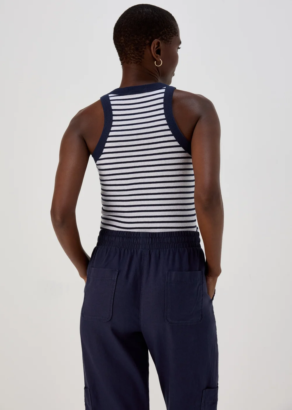Navy High Neck Stripe Ribbed Vest - 8 Image 2