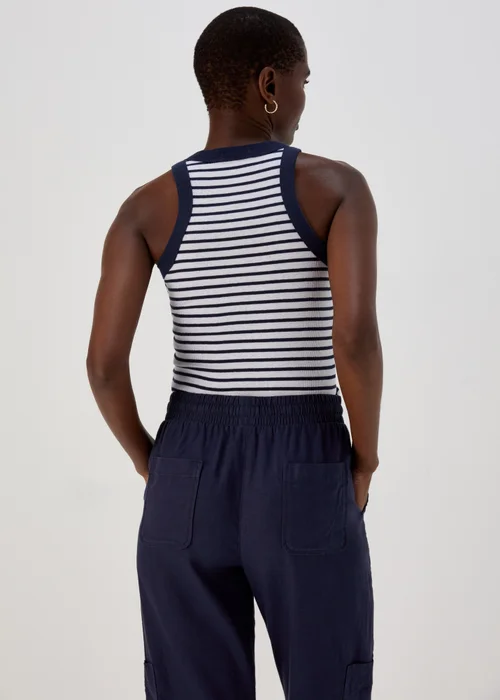 Navy High Neck Stripe Ribbed Vest - 8 Image 2