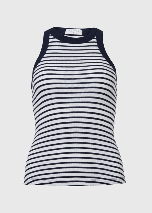 Navy High Neck Stripe Ribbed Vest - 8 Image 5