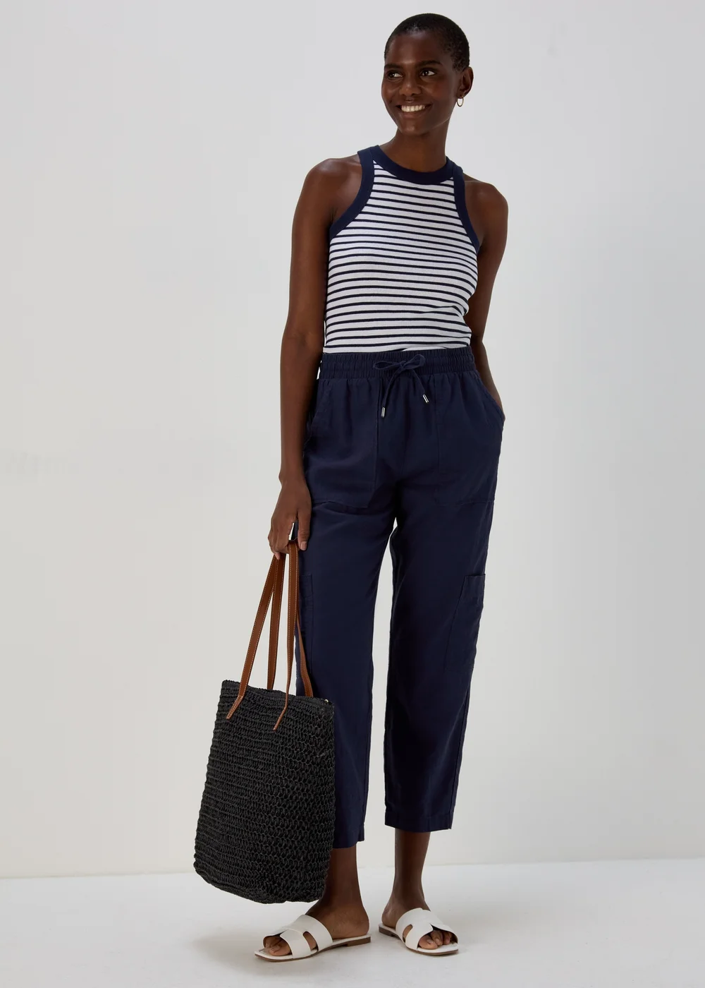Navy High Neck Stripe Ribbed Vest - 8 Image 4