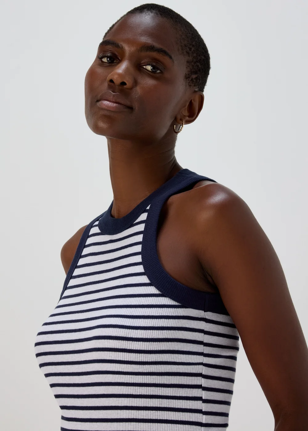 Navy High Neck Stripe Ribbed Vest - 8 Image 3
