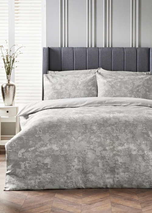 Grey Metallic Jacquard Duvet Set - Double Image 1