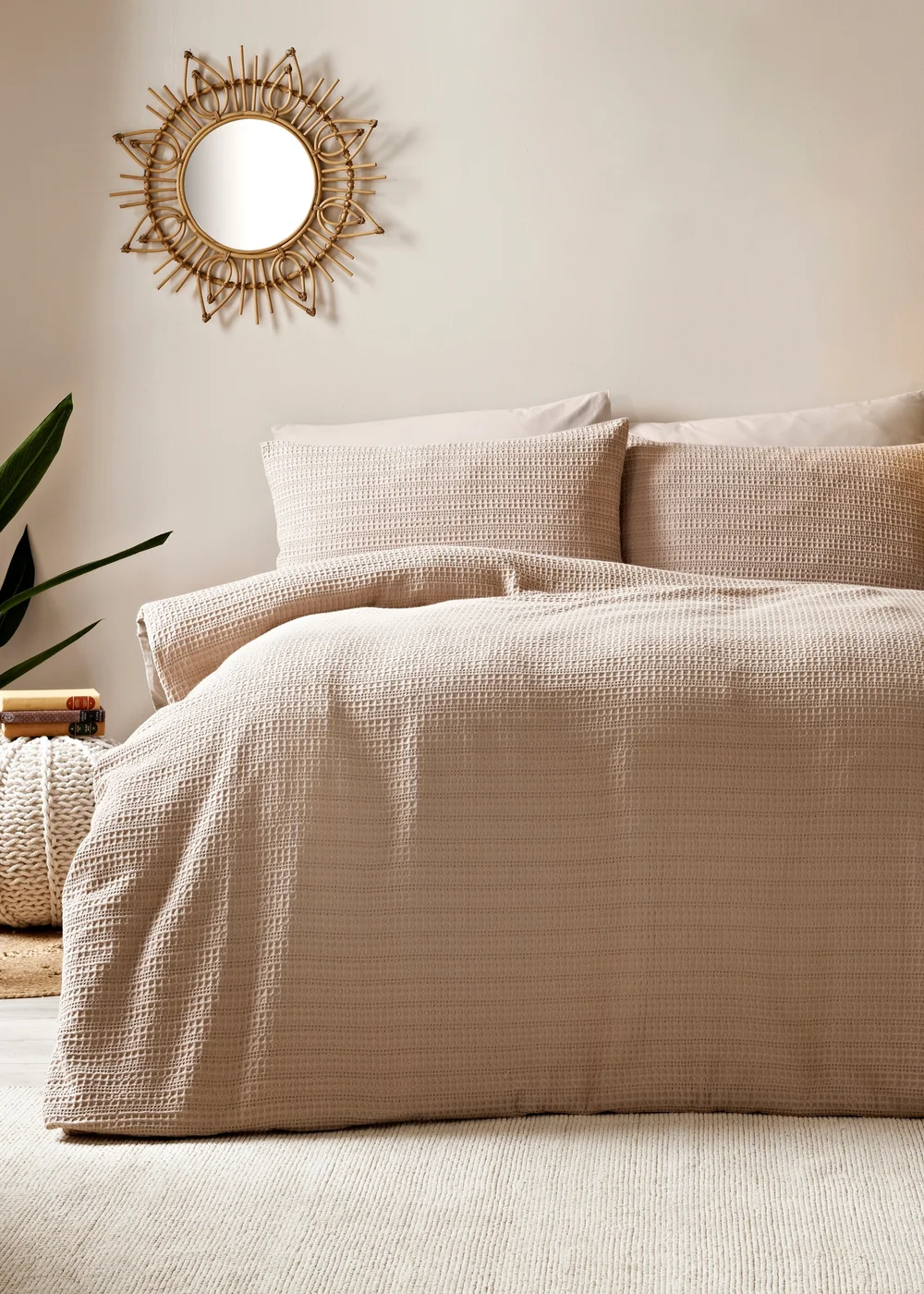 Natural Waffle 100% Cotton Duvet Set - Super king Image 1
