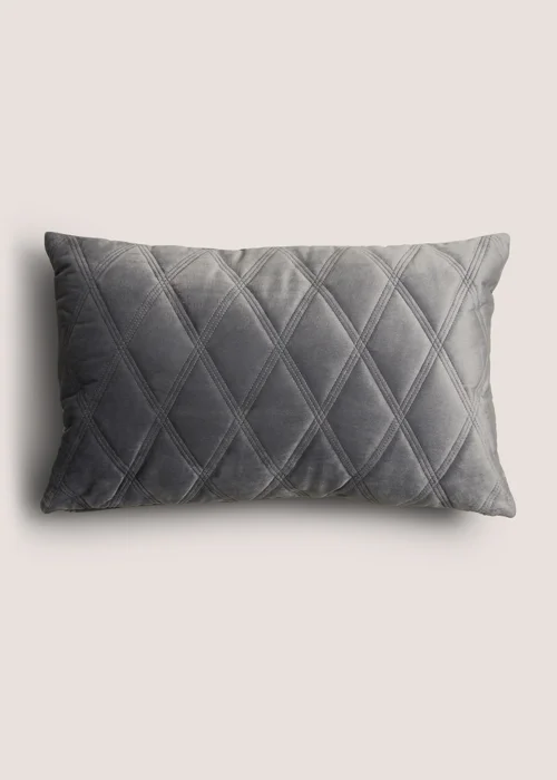 Charcoal Velvet Quilted Cushion (30cm x 50cm) Image 1