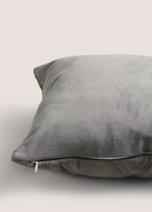 Charcoal Velvet Quilted Cushion (30cm x 50cm) Image 2