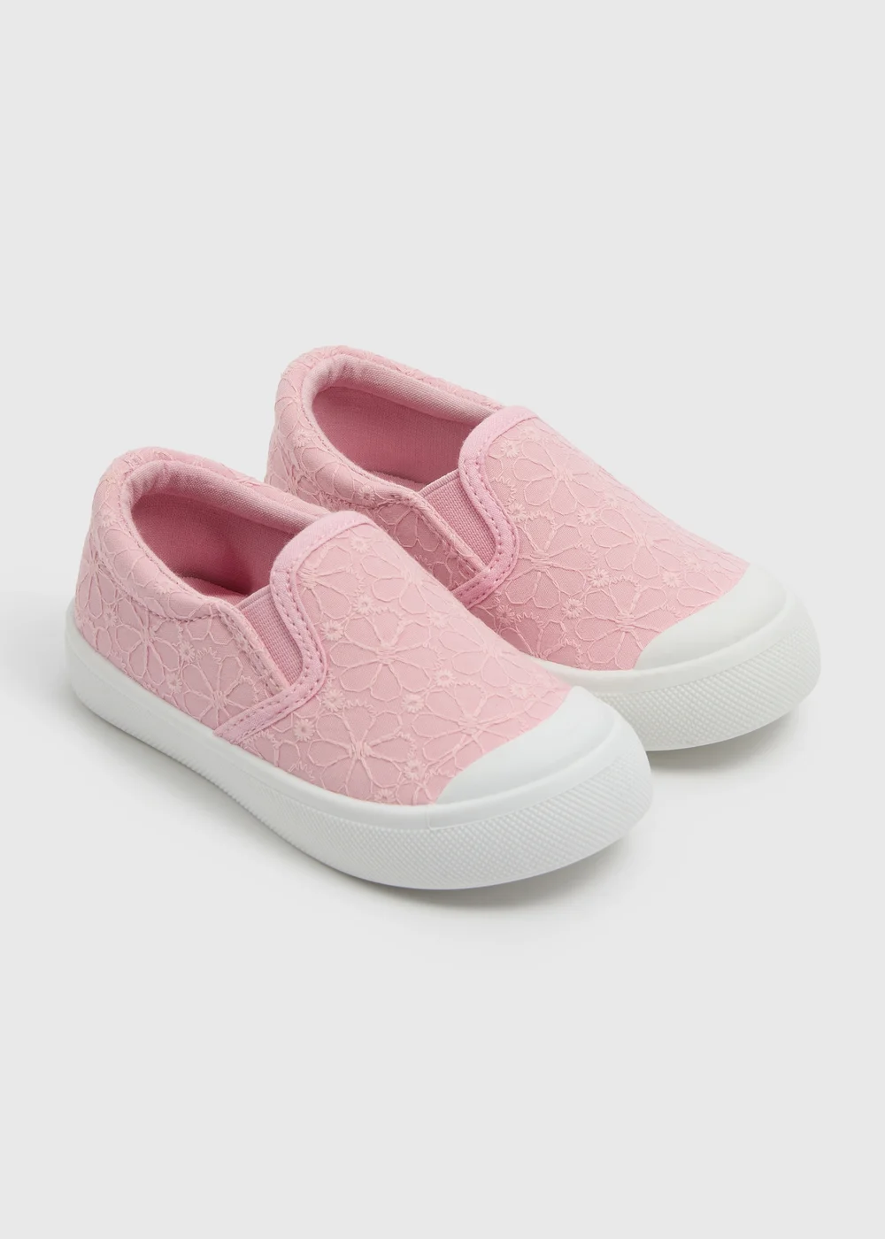 Pink Girls Broderie Slip On Canvas Pumps (4-12 Infants) - Size 4 Infants Image 1