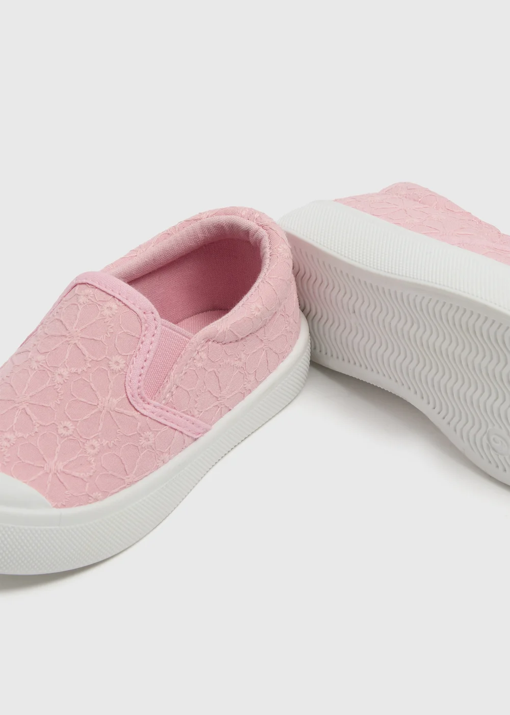 Pink Girls Broderie Slip On Canvas Pumps (4-12 Infants) - Size 4 Infants Image 2