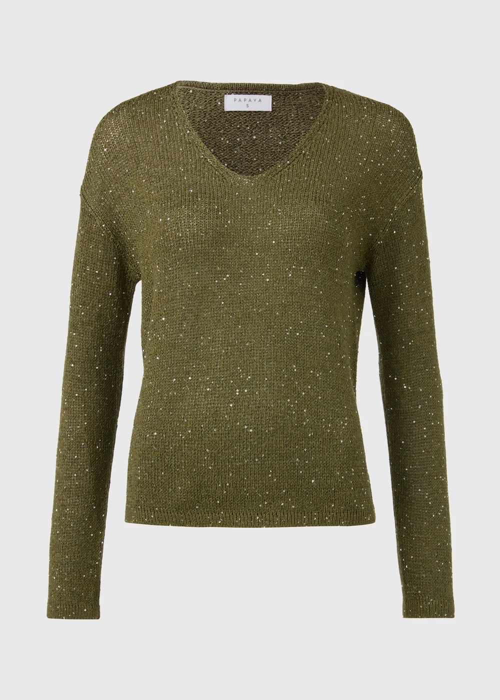 Khaki Sparkle V Neck Jumper - XS Image 5