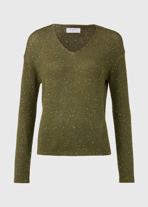 Khaki Sparkle V Neck Jumper - XS Image 5