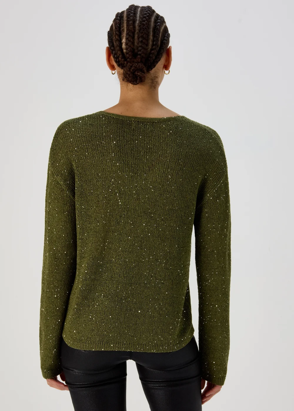 Khaki Sparkle V Neck Jumper - XS Image 2