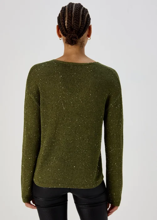 Khaki Sparkle V Neck Jumper - XS Image 2
