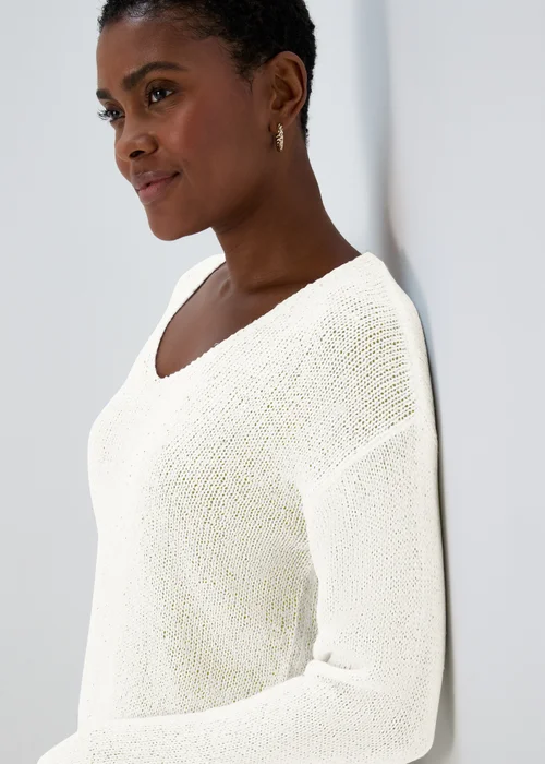 Ivory Sparkle V Neck Jumper - XS Image 3