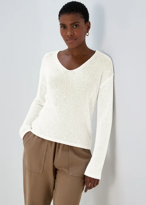 Ivory Sparkle V Neck Jumper - XS Image 1