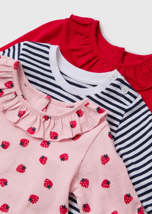 3 Pack Girls Red Strawberry Long Sleeve Tops (Newborn-23mths) - 0-3 months Image 2