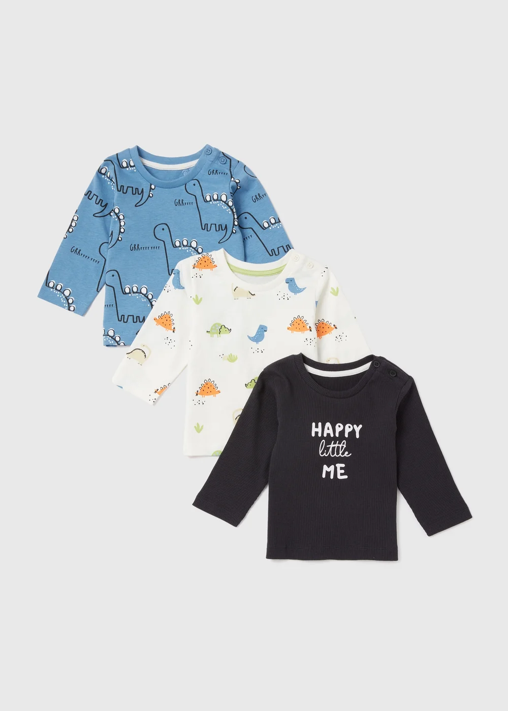 Baby 3 Pack Dino Print Long Sleeve T-Shirts (Newborn-23mths) - 0-3 months Image 1