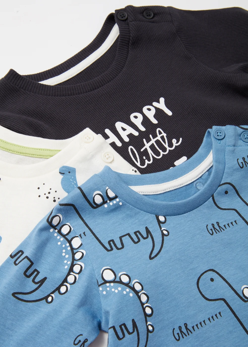 Baby 3 Pack Dino Print Long Sleeve T-Shirts (Newborn-23mths) - 0-3 months Image 2