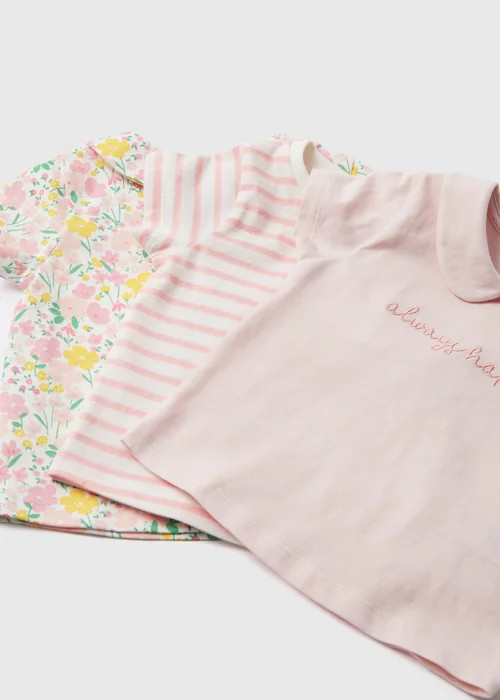 Baby 3 Pack Girls Pink Floral T-Shirt (Newborn- 23mths) - 0-3 months Image 2