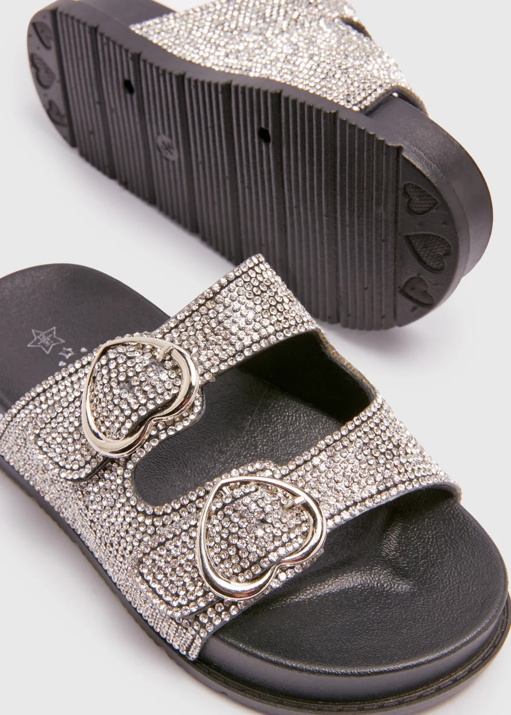 Girls Black Diamante Buckle Sliders (Younger 10-Older 5) - 1 Image 2