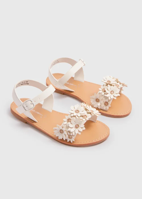 Girls White Flower Applique Sandals (Younger 10-Older 5) - Size 1 Image 1