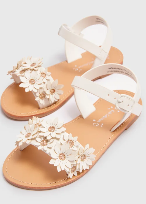 Girls White Flower Applique Sandals (Younger 10-Older 5) - Size 1 Image 2