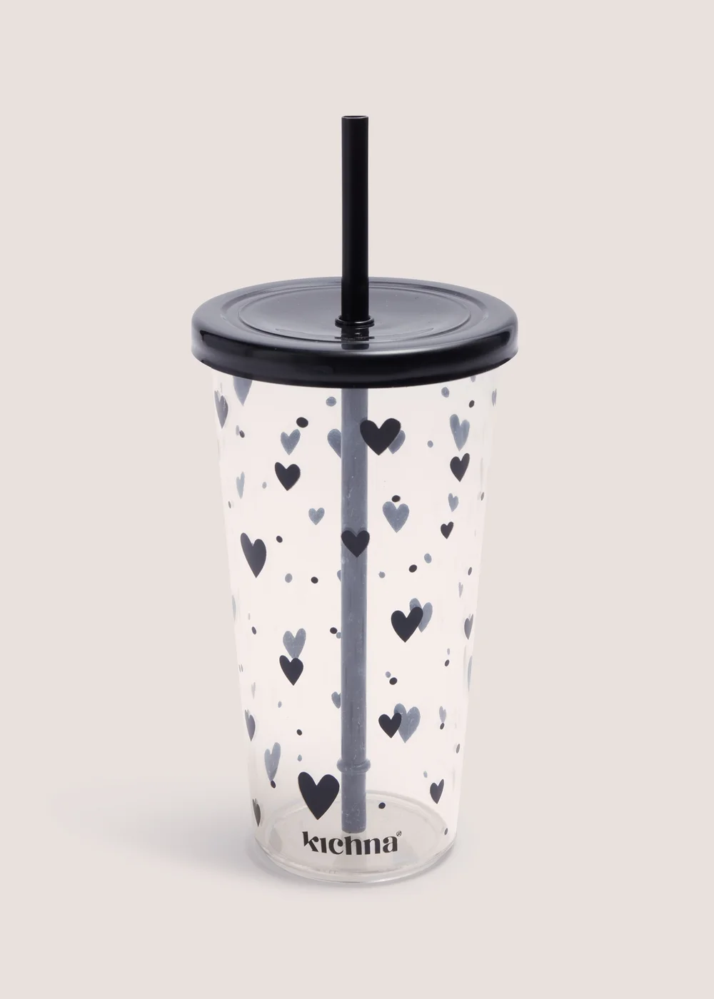 Black Hearts Tumbler With Straw (18x10cm) Image 1