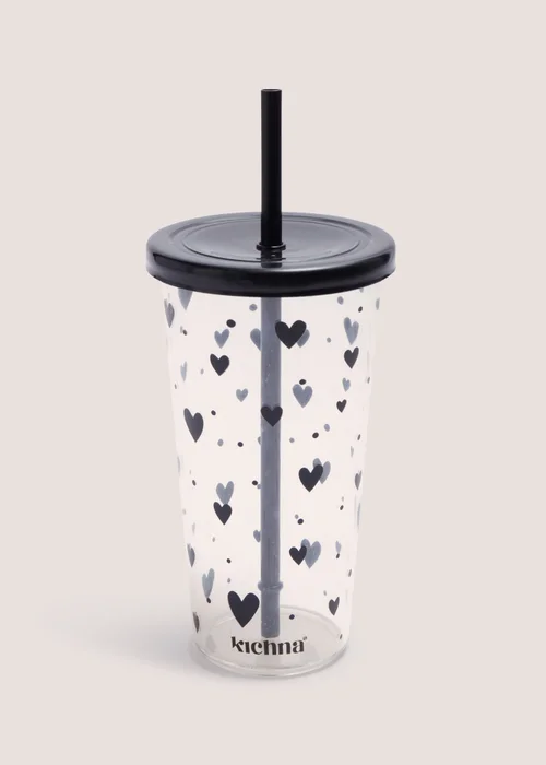 Black Hearts Tumbler With Straw (18x10cm) Image 1