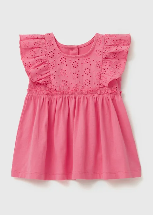 Girls Pink Schiffli Dress (Newborn-23mths) - 0-3 months Image 1