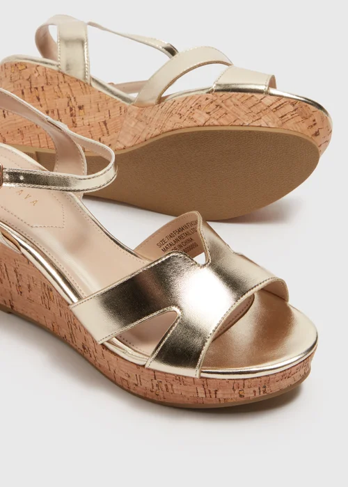 Gold Jute Cork Wedged Sandals - Size 3 Image 2