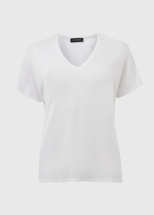 Et Vous White Classic V Neck T-Shirt - 8 Image 9