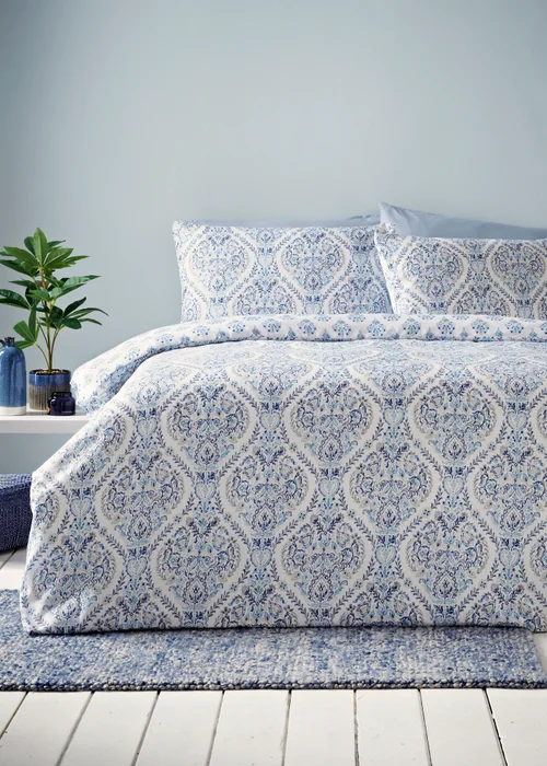 Blue Indigo Damask Duvet Set - Single Image 1