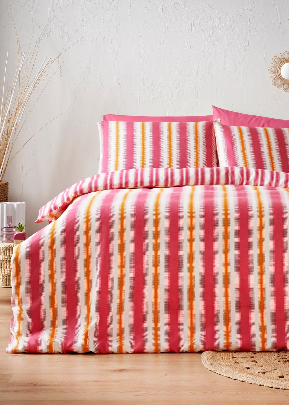 Pink Global Stripe Duvet Set - Single Image 1