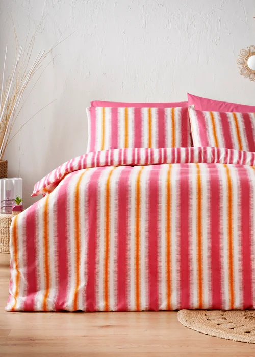Pink Global Stripe Duvet Set - Single Image 1